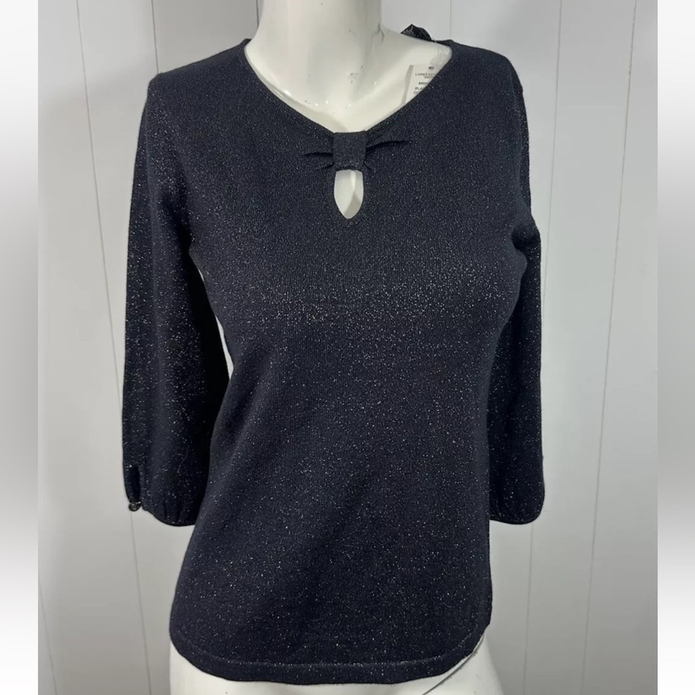 NWT Ralsey Sweater Womens Small Black Pullover Gold Lurex 3/4 Sleeve Scoop Neck